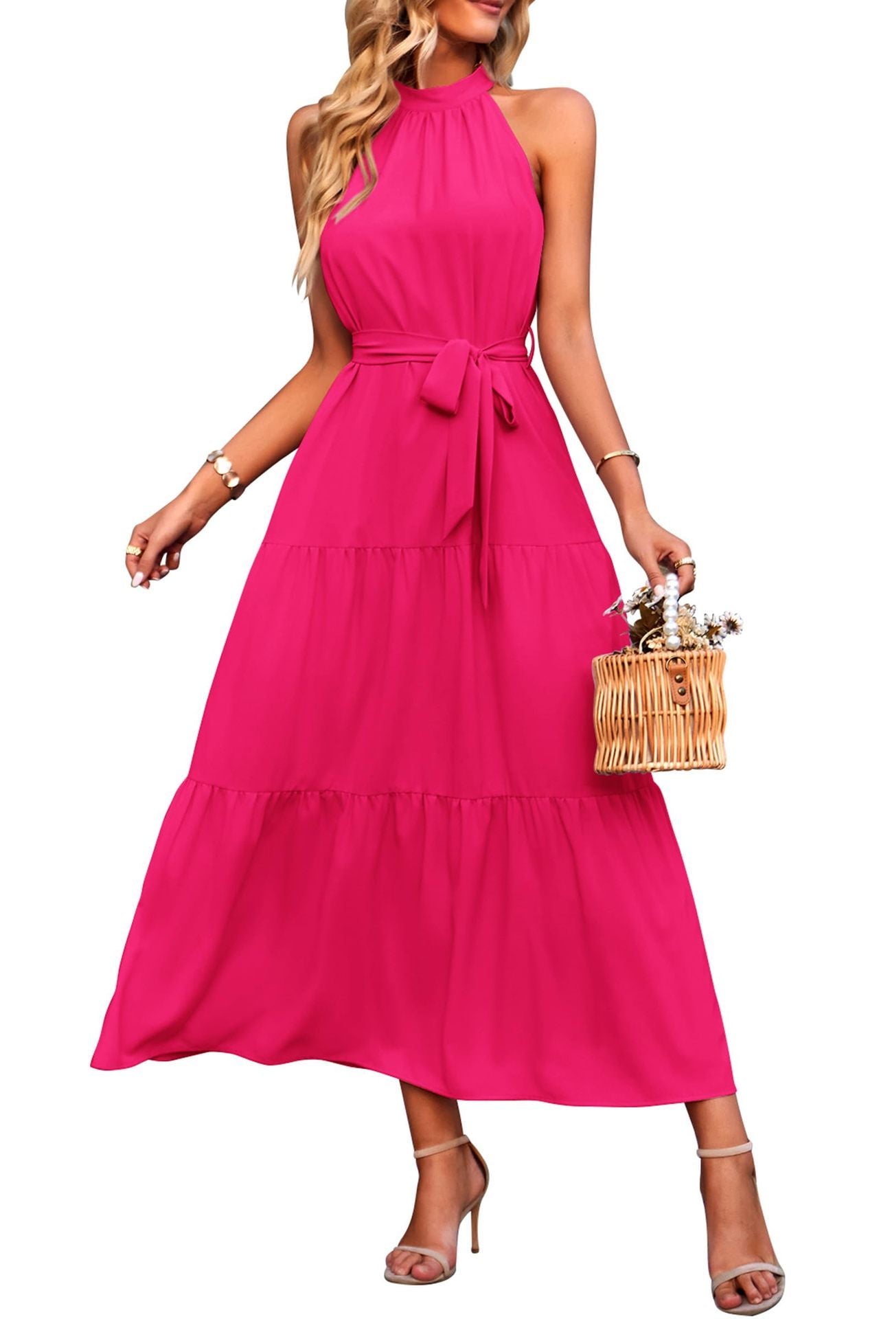 Halter Lace-up Casual Loose Stitching Dress