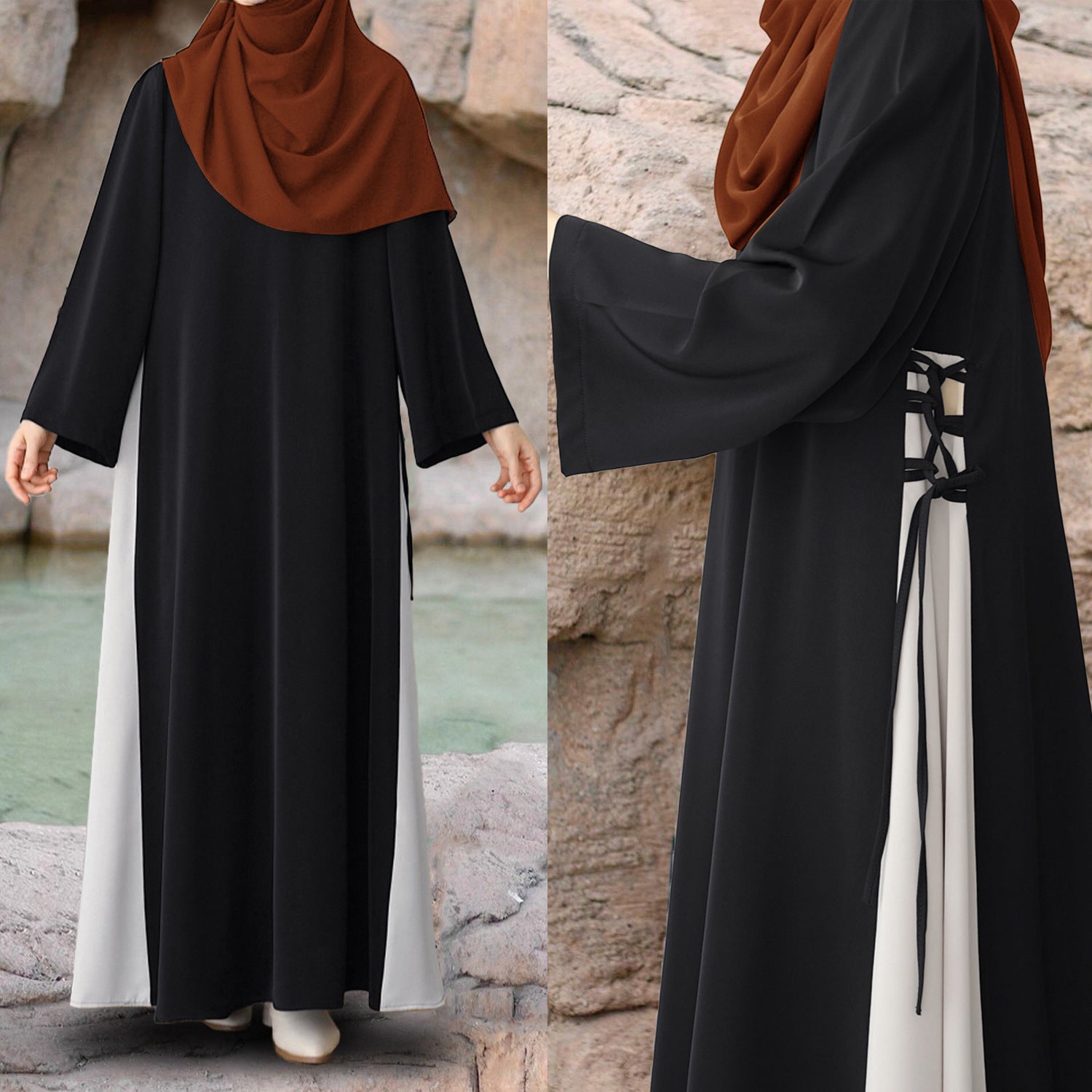 Color Matching Side Drawstring Loose-fitting Casual Round-neck Dress