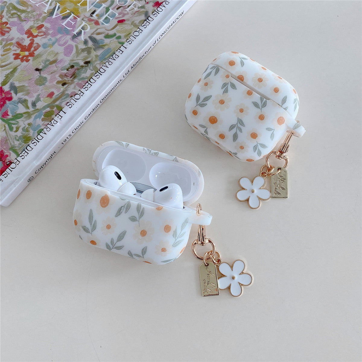 Silicon Print Flower For AirPods 4 Generation Bluetooth Headset Protective Cover