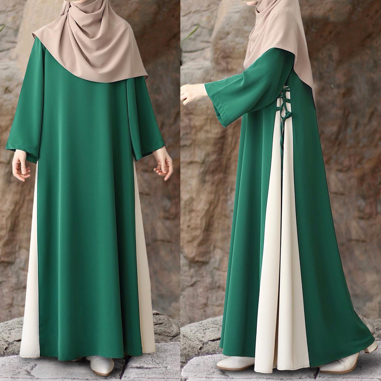 Color Matching Side Drawstring Loose-fitting Casual Round-neck Dress