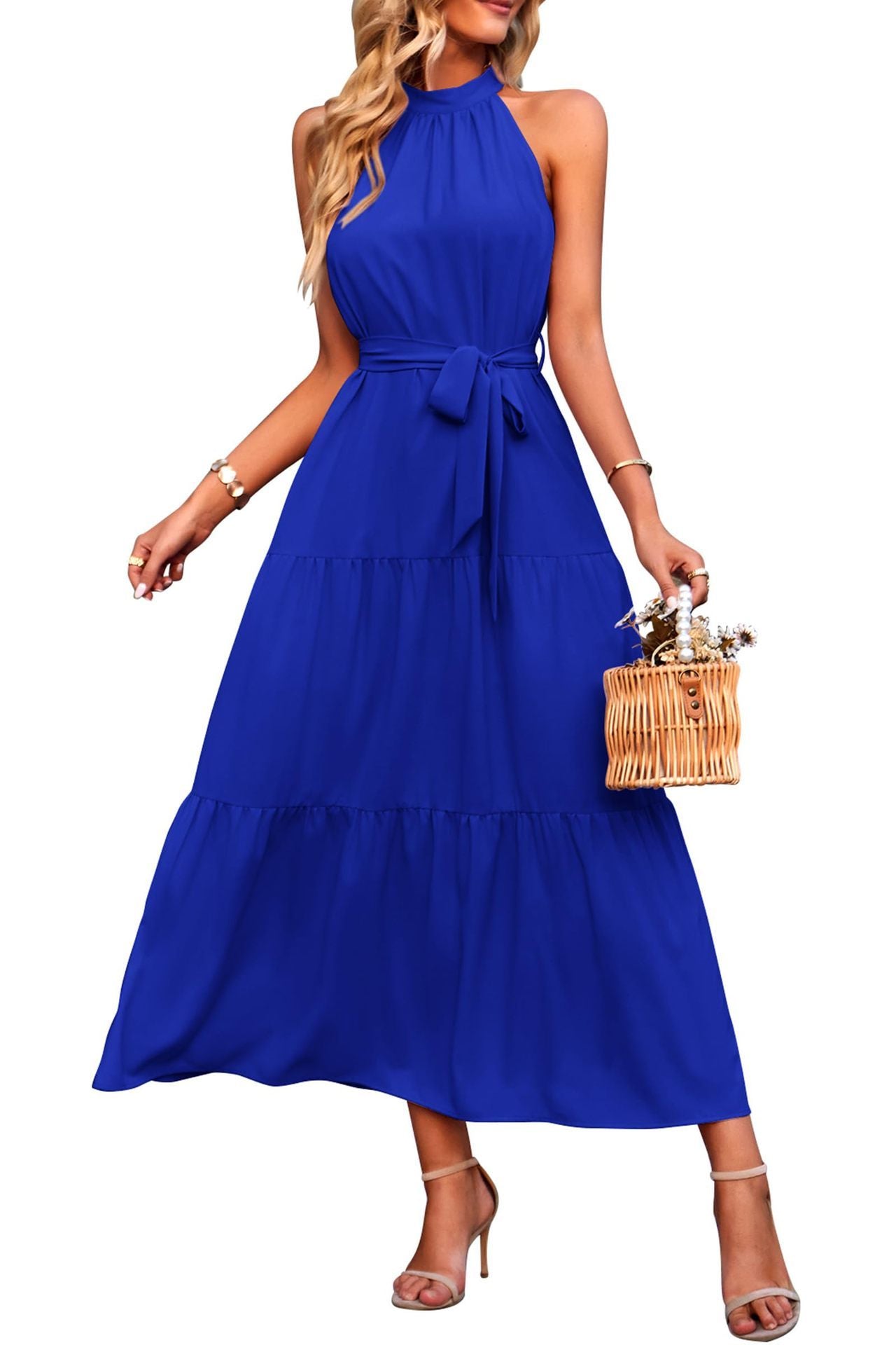 Halter Lace-up Casual Loose Stitching Dress